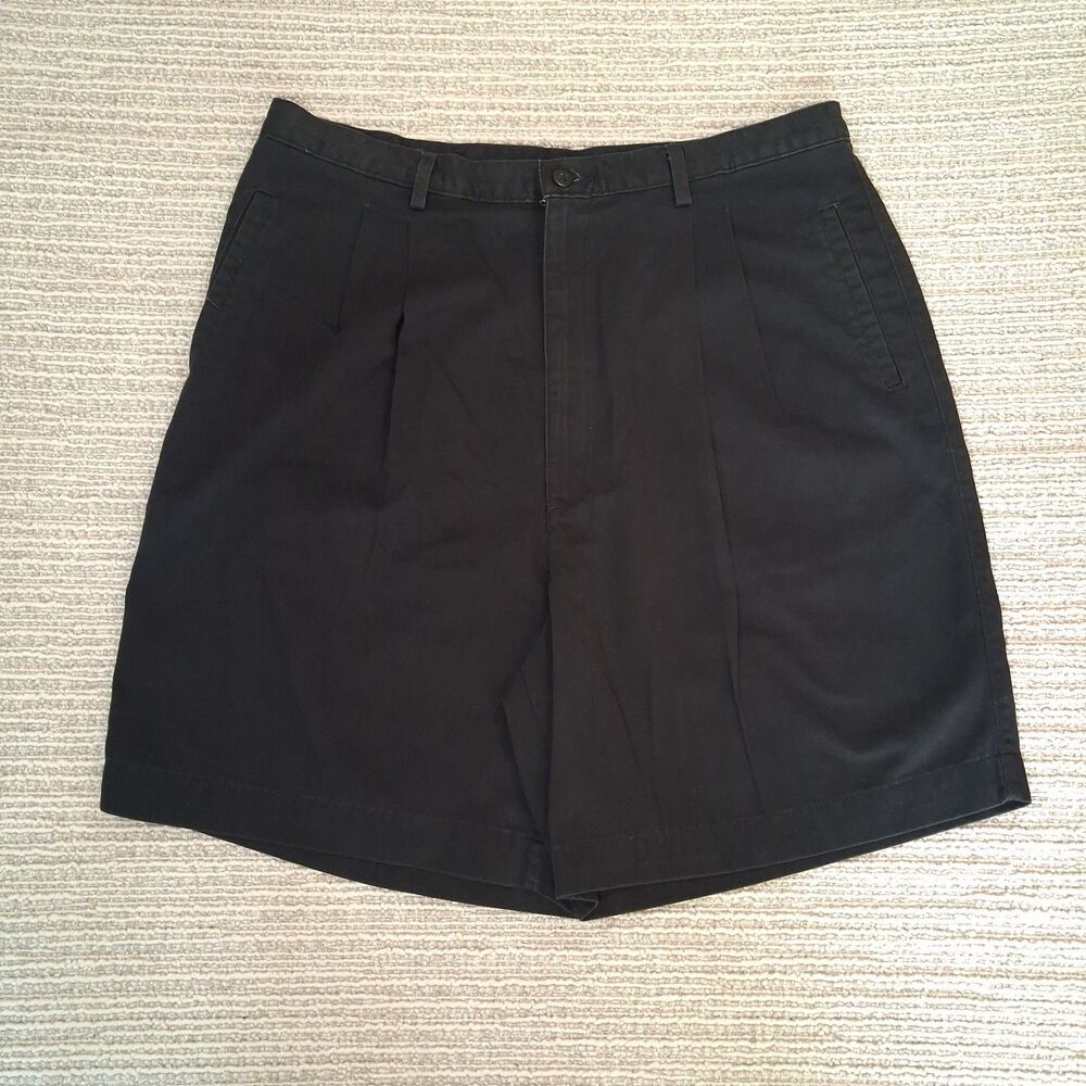 SAVANE WOMENSWEAR BLACK PLEATED COTTON SHORTS CASUAL CHINO PACKABLE SIZE 16 MED